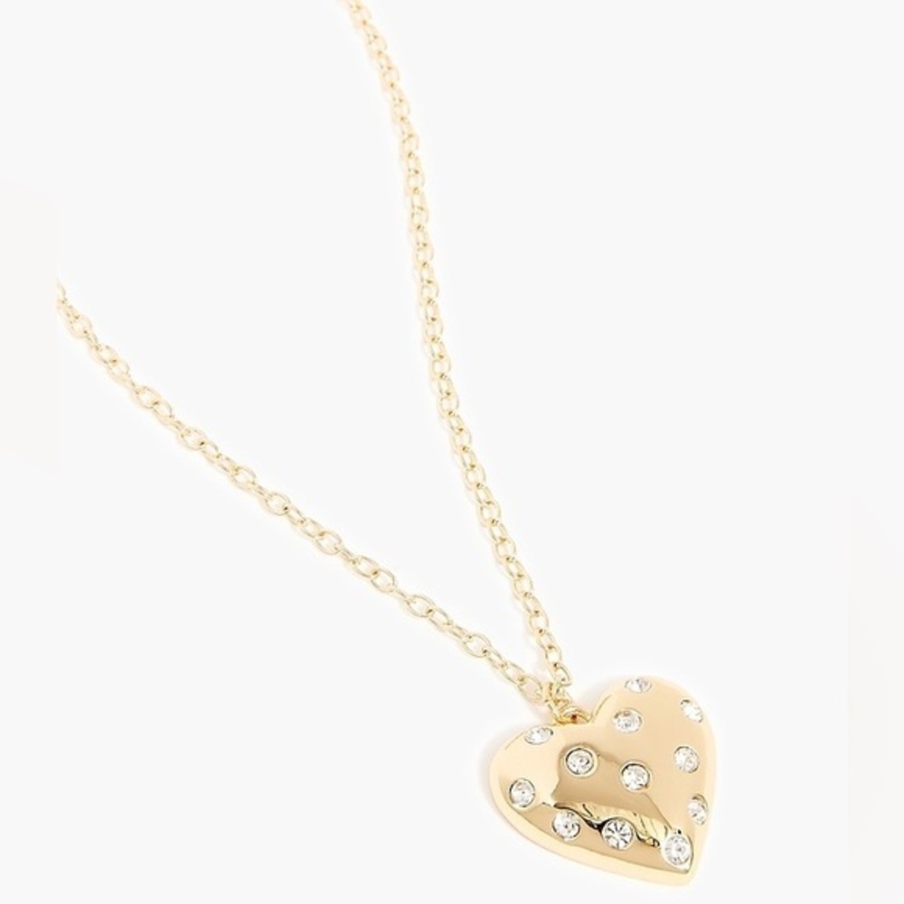 NWT J. Crew Pavé puffy heart pendant necklace in gold - Picture 2 of 3